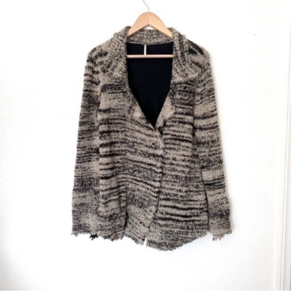 Free People Wool Zebra Double Breasted Cardigan